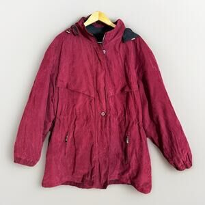 Forecaster of Boston Hooded Anorak Jacket Burgundy Wine 2X Zip Pockets VTG 90s